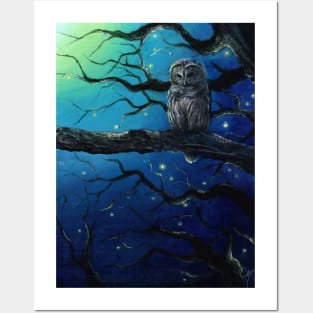 Starry Owl - Acrylic Painting of a Magical Night Posters and Art